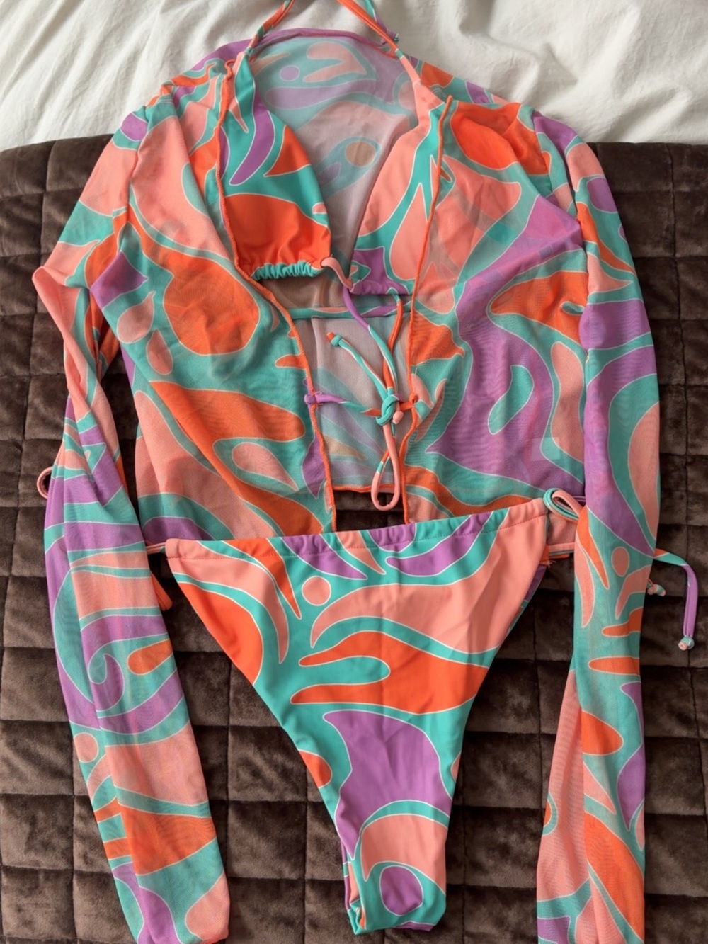 Multicolor Bikini Set with Long-Sleeve Cover